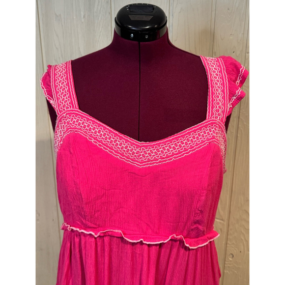 Torrid Tops - Torrid Babydoll Crinkle Gauze Embroidered Tiered Pink Top, Size 2/18-20